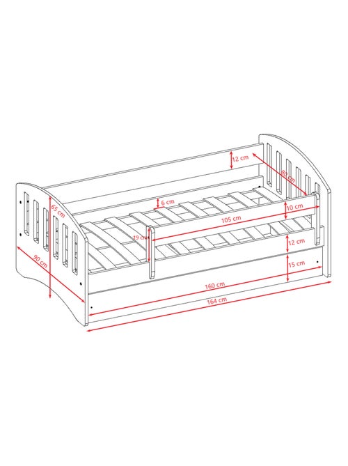 Lit Enfant à barrière 160x80cm avec tiroir et matelas inclus - CLASSIC - Kiabi