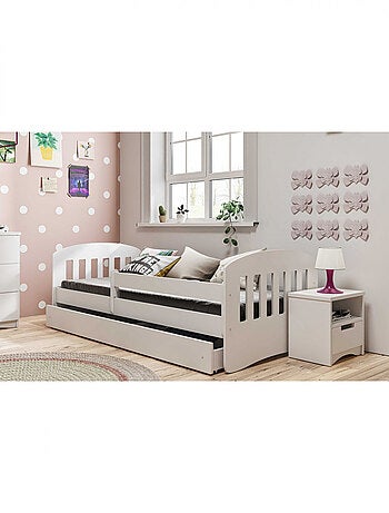 Lit Enfant à barrière 180x80cm avec tiroir et matelas inclus - CLASSIC