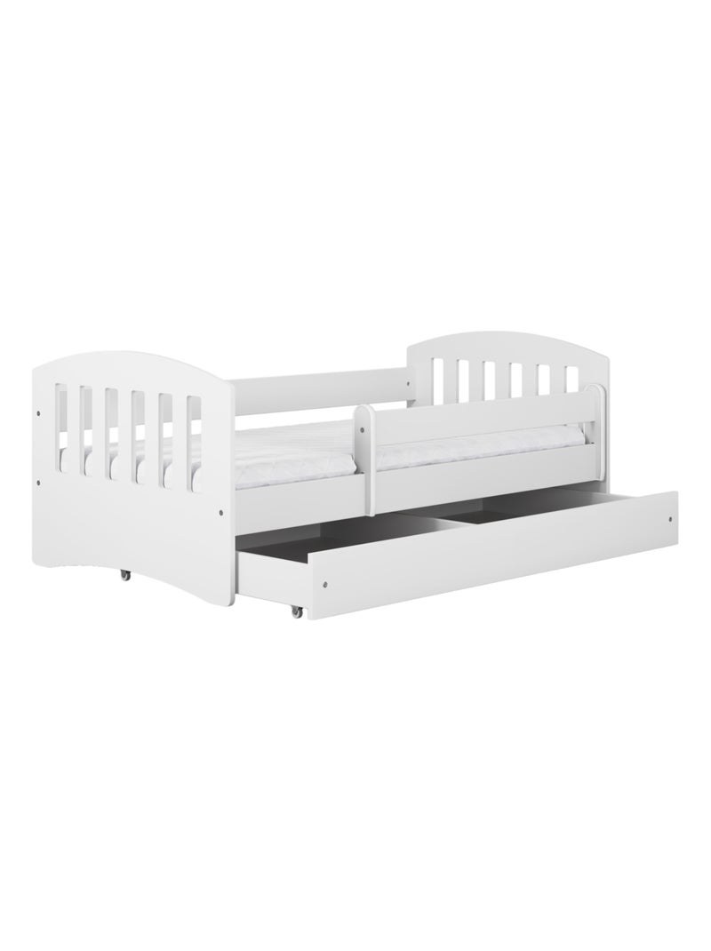 Lit Enfant à barrière 180x80cm avec tiroir et matelas inclus - CLASSIC Blanc - Kiabi