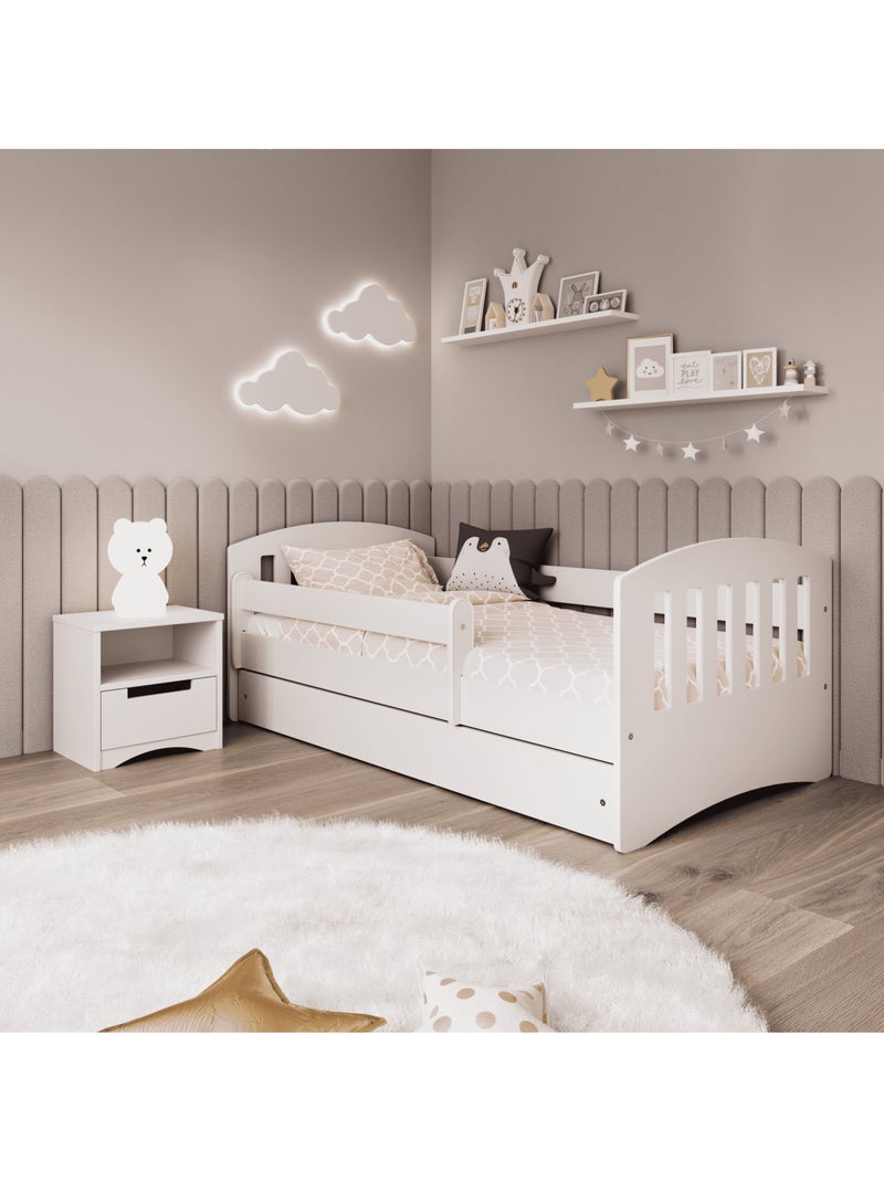 Lit Enfant à barrière 180x80cm avec tiroir et matelas inclus - CLASSIC Blanc - Kiabi