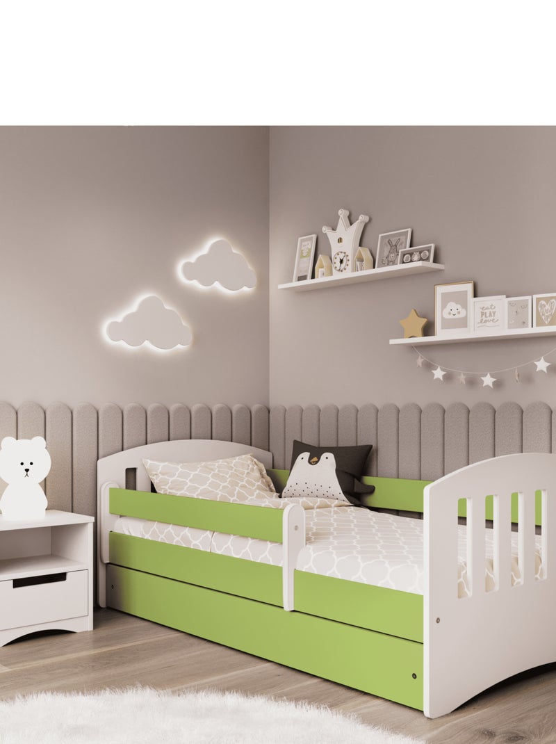 Lit Enfant à barrière 180x80cm avec tiroir et matelas inclus - CLASSIC Vert d'eau - Kiabi