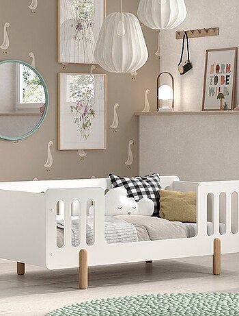 Lit enfant avec sommier pin massif et imitation bois DARIUS