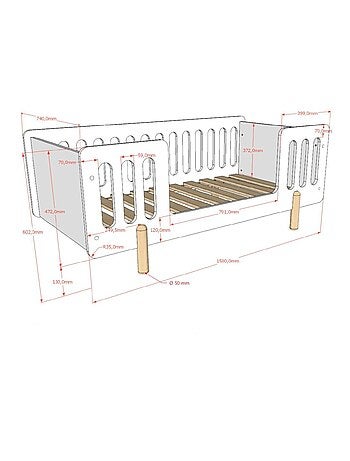 Lit enfant avec sommier pin massif et imitation bois DARIUS