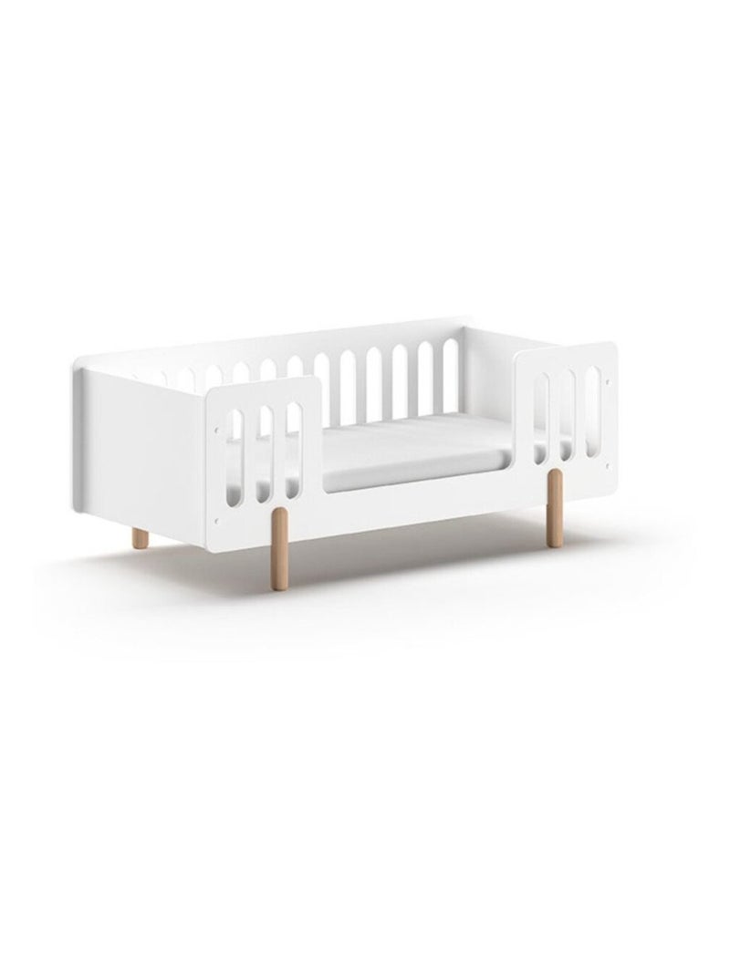 Lit enfant avec sommier pin massif et imitation bois  DARIUS Blanc - Kiabi