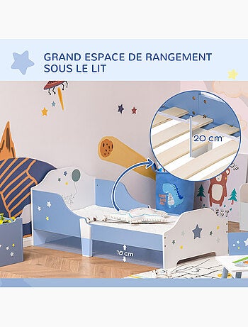 Lit enfant design étoiles - 3-6 ans - dim. 143l x 74l cm - sommier à lattes inclus - bleu blanc