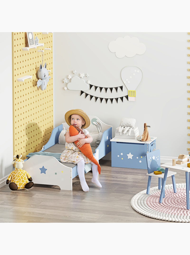 Lit enfant design étoiles - 3-6 ans - dim. 143l x 74l cm - sommier à lattes inclus - bleu blanc Bleu Bleu - Kiabi