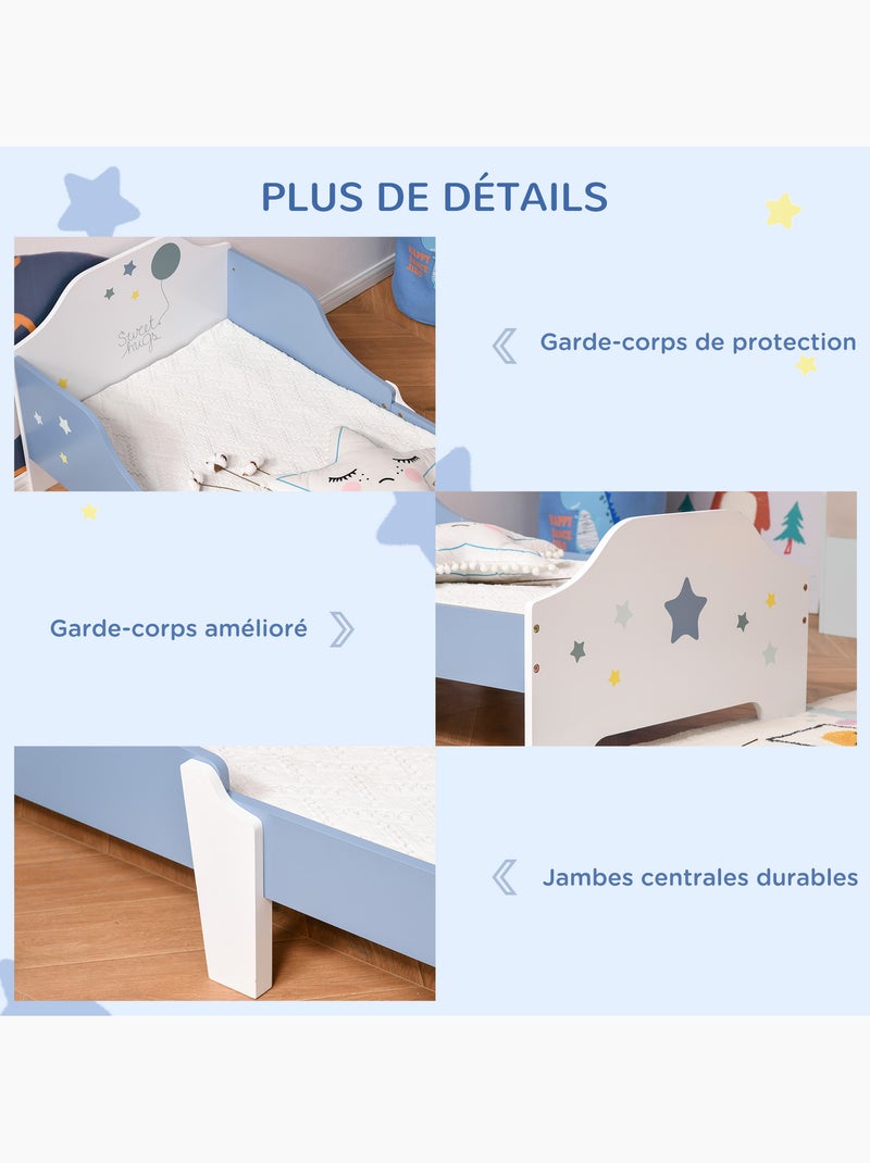 Lit enfant design étoiles - 3-6 ans - dim. 143l x 74l cm - sommier à lattes inclus - bleu blanc Bleu Bleu - Kiabi