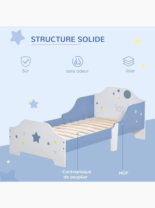Lit enfant design étoiles - 3-6 ans - dim. 143l x 74l cm - sommier à lattes inclus - bleu blanc - Kiabi Lit enfant design étoiles - 3-6 ans - dim. 143l x 74l cm - sommier à lattes inclus - bleu blanc - Kiabi