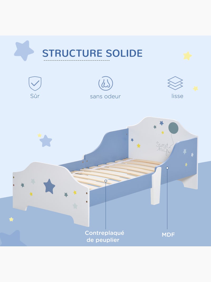 Lit enfant design étoiles - 3-6 ans - dim. 143l x 74l cm - sommier à lattes inclus - bleu blanc Bleu Bleu - Kiabi