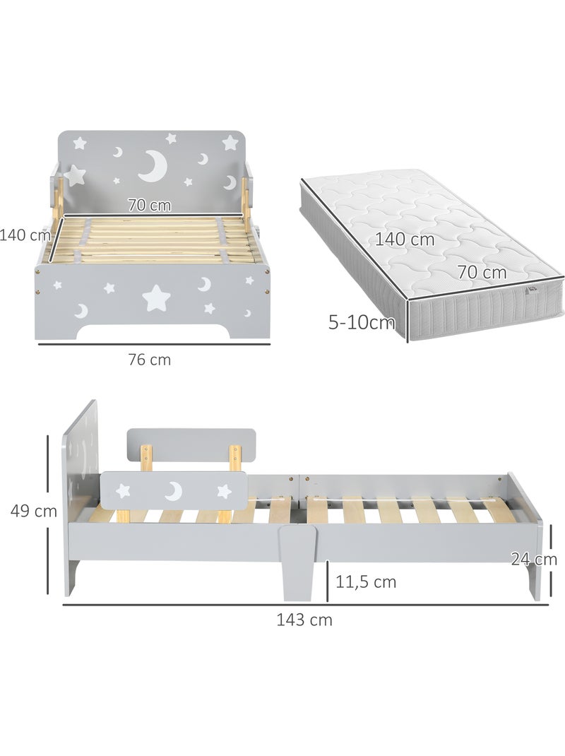 Lit enfant design étoiles lune - 3-6 ans - dim. 143l x 74l cm - sommier à lattes inclus - gris Gris - Kiabi