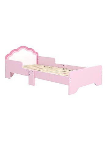 Lit enfant design girly motif nuage avec sommier à lattes rose blanc