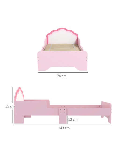 Lit enfant design girly motif nuage avec sommier à lattes rose blanc - Kiabi