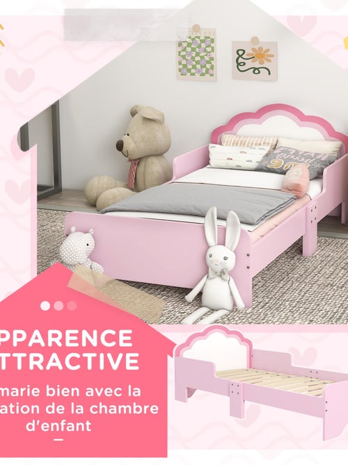 Lit enfant design girly motif nuage avec sommier à lattes rose blanc - Kiabi