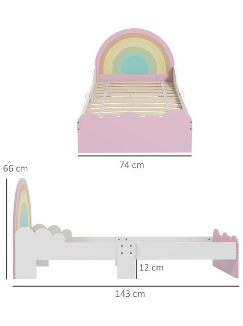 Lit enfant design girly motifs arc en ciel nuages avec sommier à lattes rose blanc - Kiabi