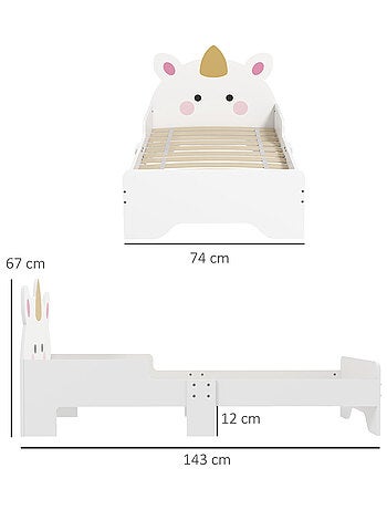 Lit enfant design licorne - sommier à lattes inclus - rose