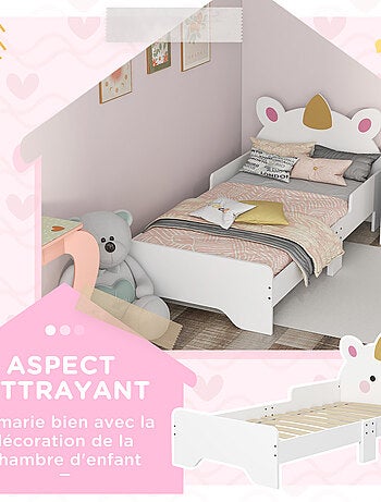 Lit enfant design licorne - sommier à lattes inclus - rose