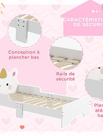 Lit enfant design licorne - sommier à lattes inclus - rose
