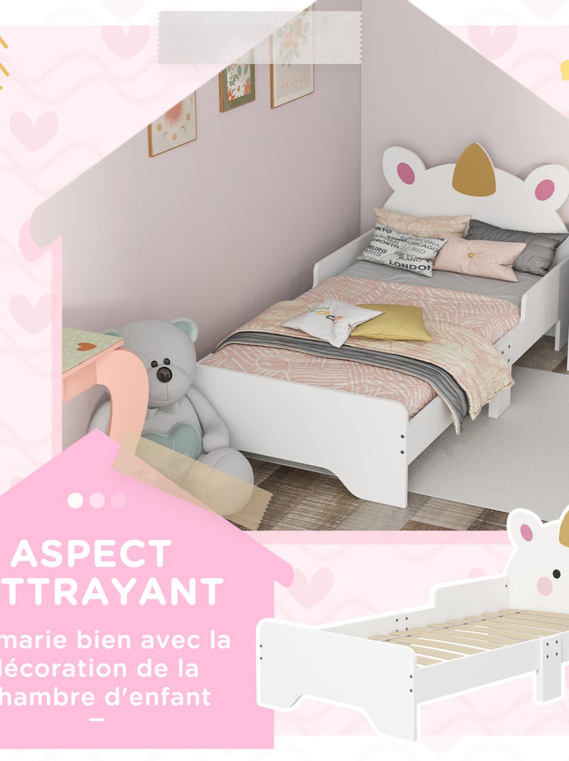 Lit enfant design licorne - sommier à lattes inclus - rose Blanc Blanc - Kiabi