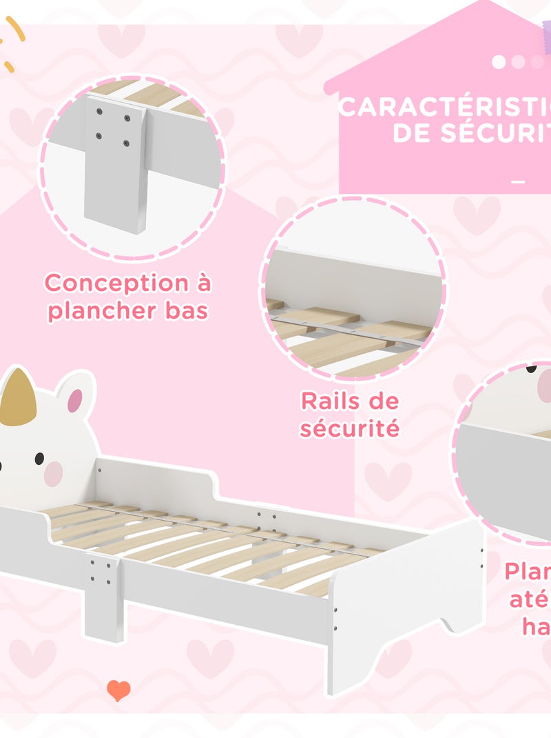 Lit enfant design licorne - sommier à lattes inclus - rose Blanc Blanc - Kiabi