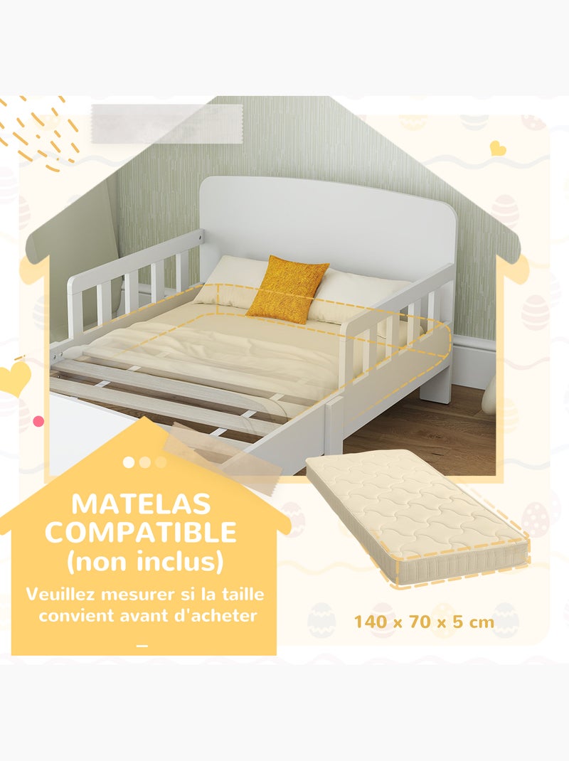 Lit enfant design maison - tête de lit, sommier lattes inclus - mdf blanc Blanc Blanc - Kiabi