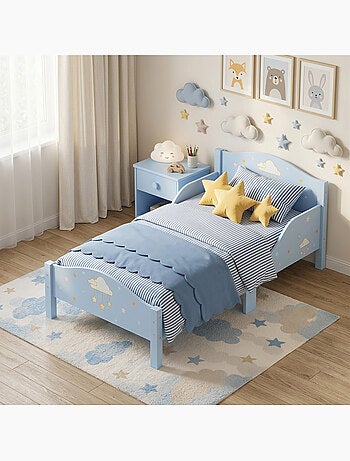 Lit enfant design nuage étoiles - sommier à lattes inclus - bleu