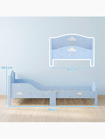 Lit enfant design nuage étoiles - sommier à lattes inclus - bleu