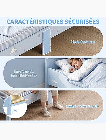 Lit enfant design nuage étoiles - sommier à lattes inclus - bleu