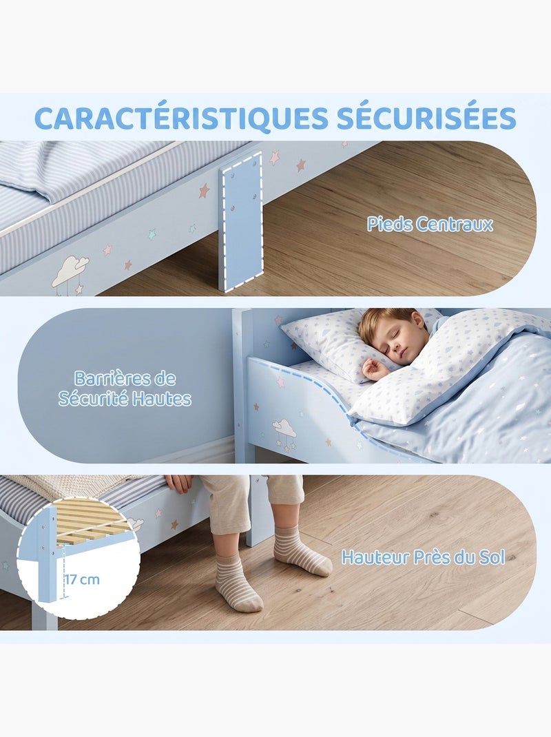 Lit enfant design nuage étoiles - sommier à lattes inclus - bleu Bleu Bleu - Kiabi