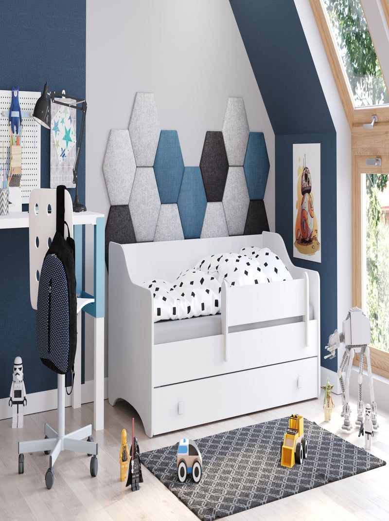 Lit enfant EVOC 160x80cm avec tiroir matelas inclus Blanc - Kiabi