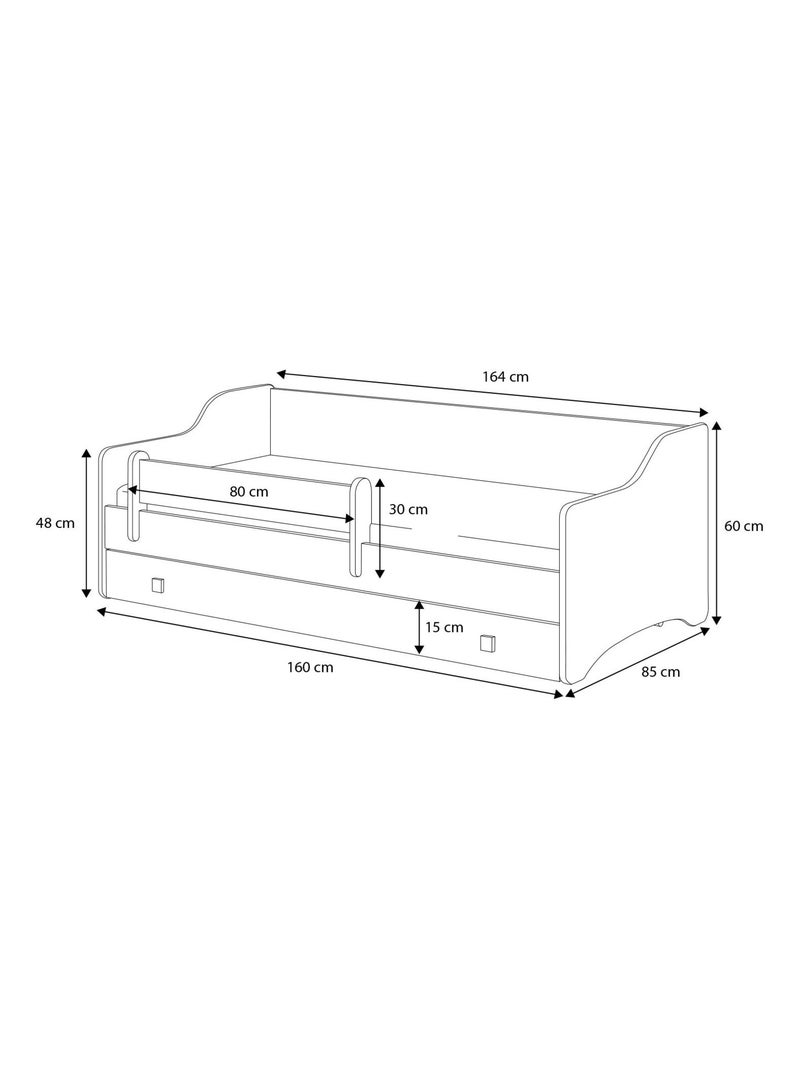 Lit enfant EVOC 160x80cm avec tiroir matelas inclus Blanc - Kiabi