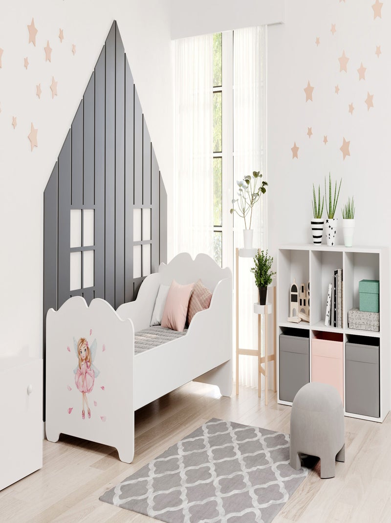Lit enfant fille ALMENA avec matelas et cadre inclus Blanc Rose Bleu - Kiabi
