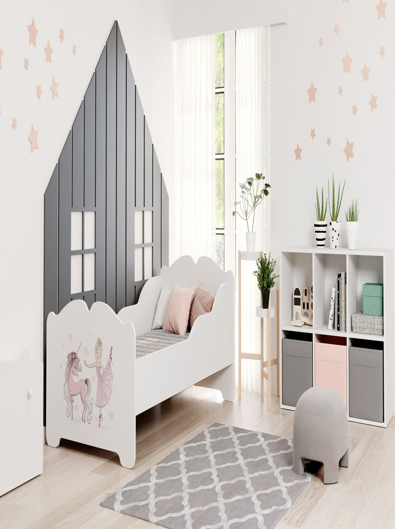 Lit enfant fille ALMENA avec matelas et cadre inclus Blanc Rose - Kiabi