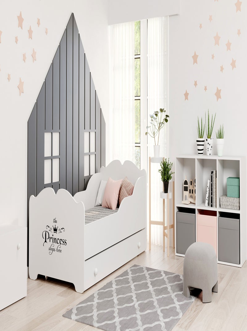 Lit enfant fille ALMENA avec tiroir matelas et cadre inclus Blanc Noir - Kiabi