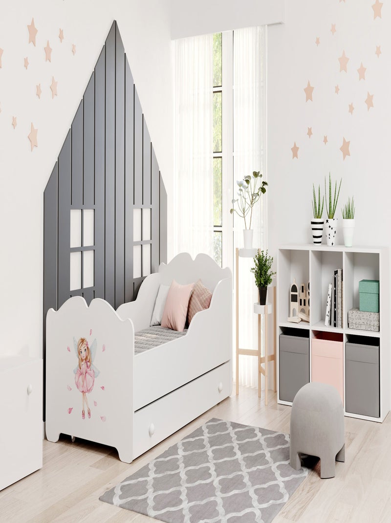 Lit enfant fille ALMENA avec tiroir matelas et cadre inclus Blanc Rose Bleu - Kiabi