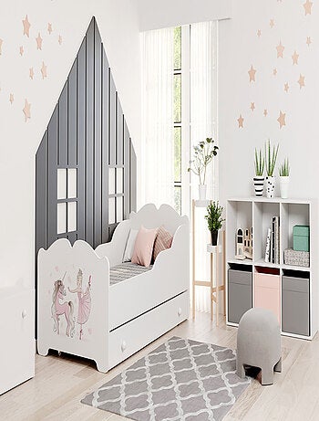 Lit enfant fille ALMENA avec tiroir matelas et cadre inclus
