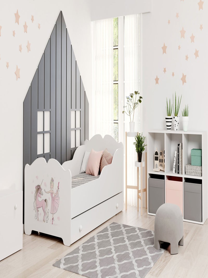 Lit enfant fille ALMENA avec tiroir matelas et cadre inclus Blanc Rose - Kiabi