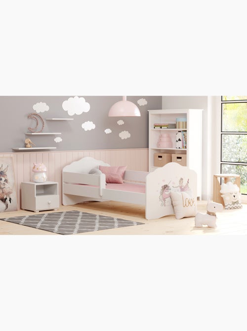 Lit enfant fille FIONA avec balustrade et matelas - Kiabi