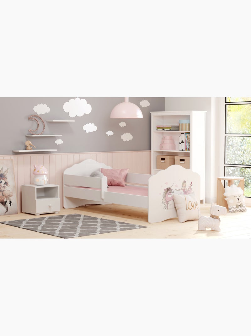 Lit enfant fille FIONA avec balustrade et matelas Blanc Rose - Kiabi