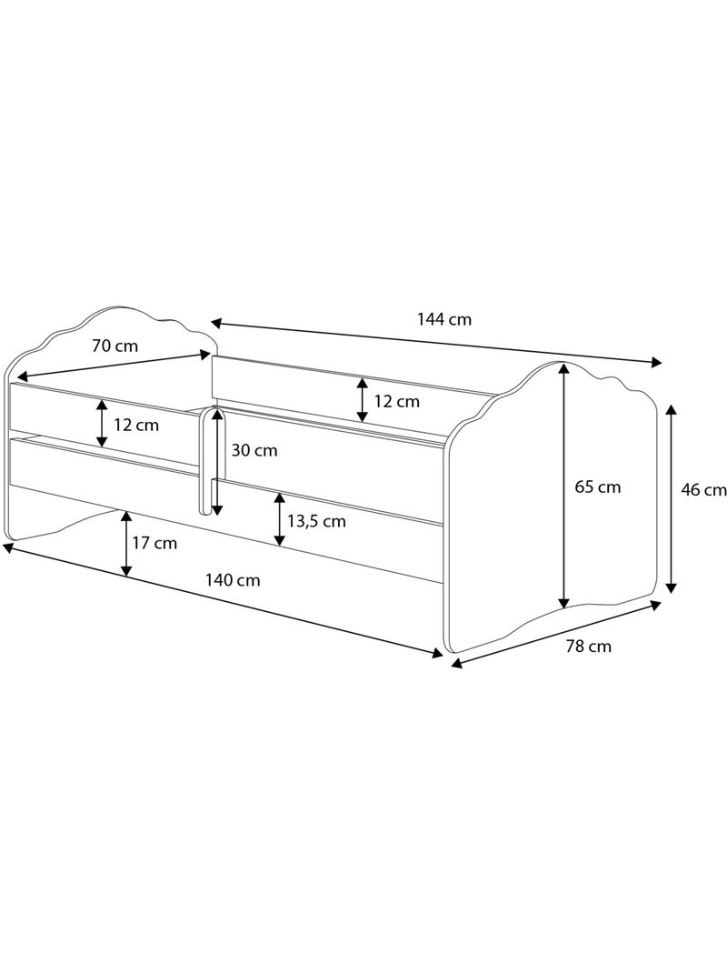 Lit enfant fille FIONA avec balustrade et matelas Blanc Rose - Kiabi