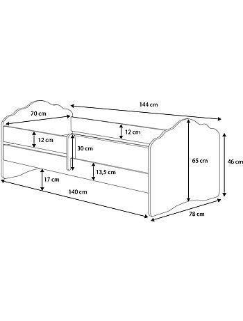 Lit enfant FIONA avec tiroir balustrade et matelas inclus