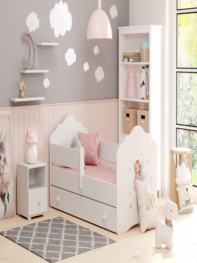 Lit enfant fille FIONA avec tiroir balustrade et matelas inclus Blanc Rose Bleu - Kiabi
