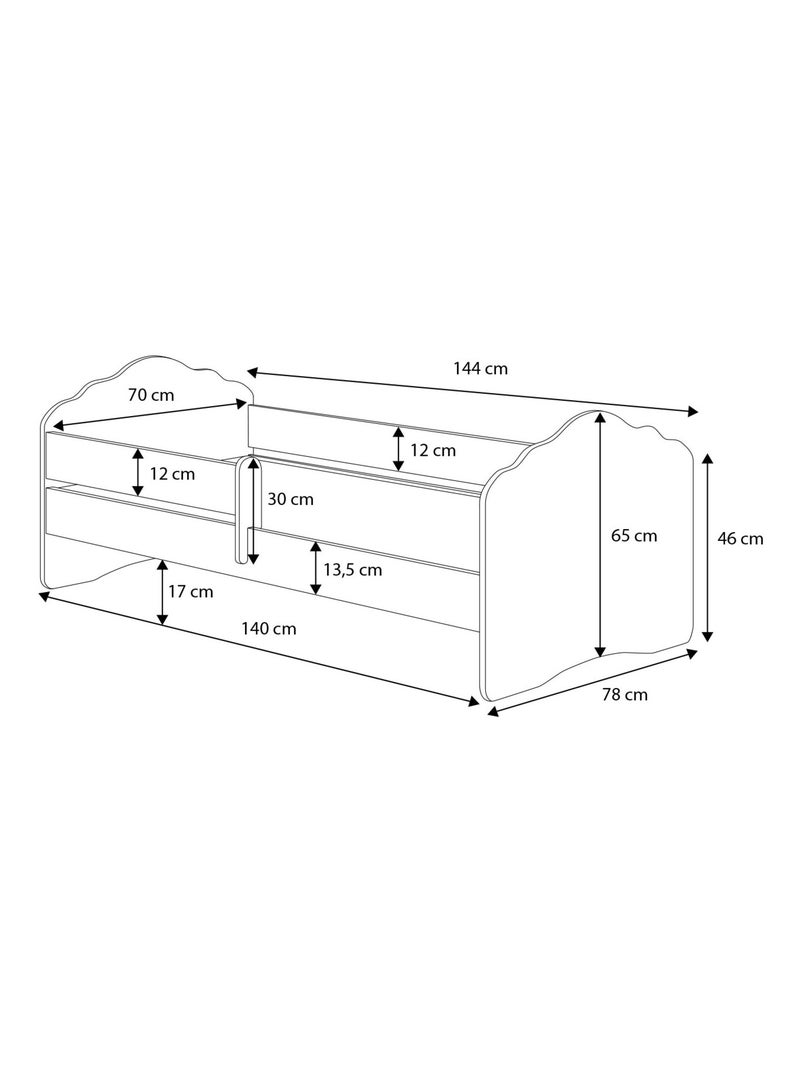 Lit enfant fille FIONA avec tiroir balustrade et matelas inclus Blanc Rose - Kiabi