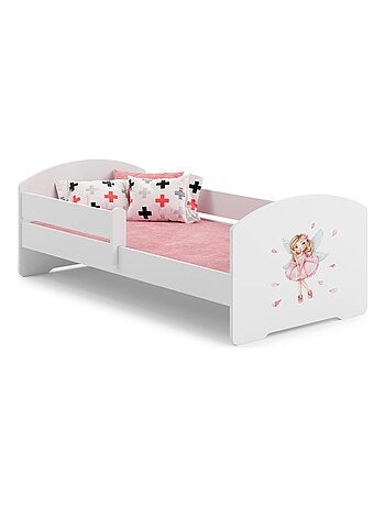 Lit enfant fille LOU avec balustrade et matelas inclus