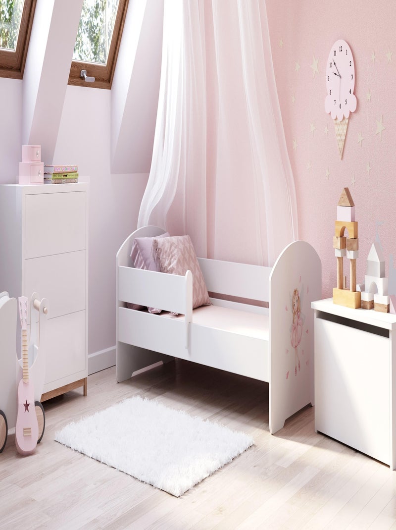 Lit enfant fille LOU avec balustrade et matelas inclus Blanc Rose Bleu - Kiabi