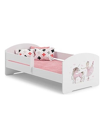 Lit enfant fille LOU avec balustrade et matelas inclus