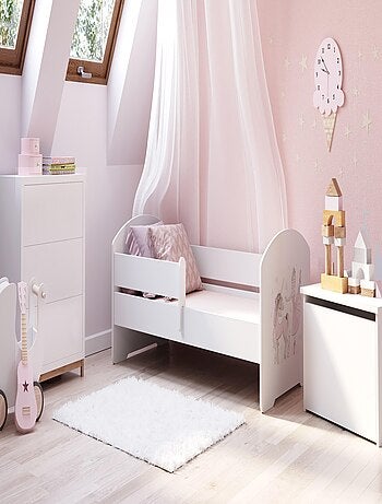 Lit enfant fille LOU avec balustrade et matelas inclus