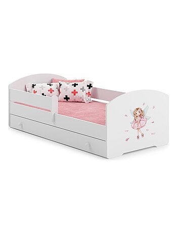 Lit enfant fille LOU avec tiroir balustrade et matelas inclus