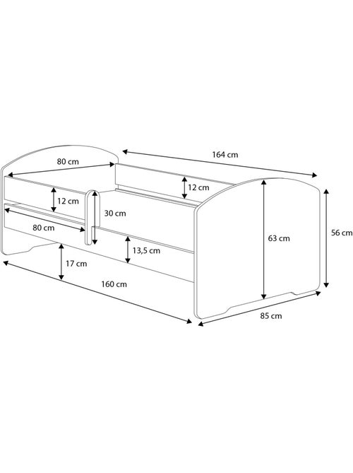 Lit enfant fille LOU avec tiroir balustrade et matelas inclus - Kiabi