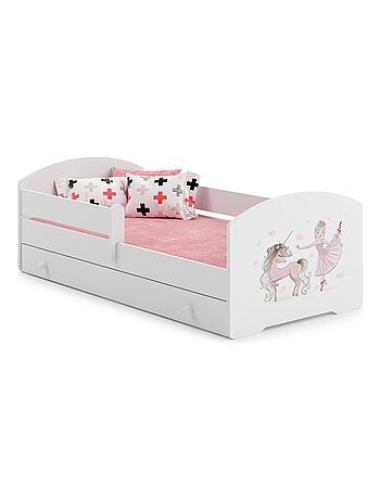 Lit enfant fille LOU avec tiroir balustrade et matelas inclus