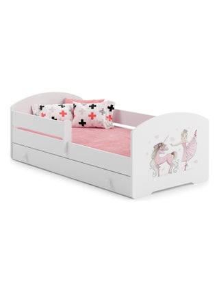 Lit enfant fille LOU avec tiroir balustrade et matelas inclus